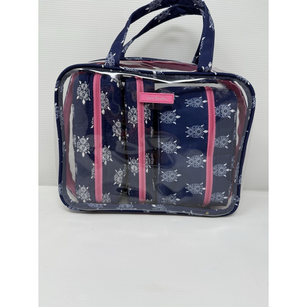 Vera Bradley Sea Turtle 4pc Travel Organizer Set Navy‎ & Pink
